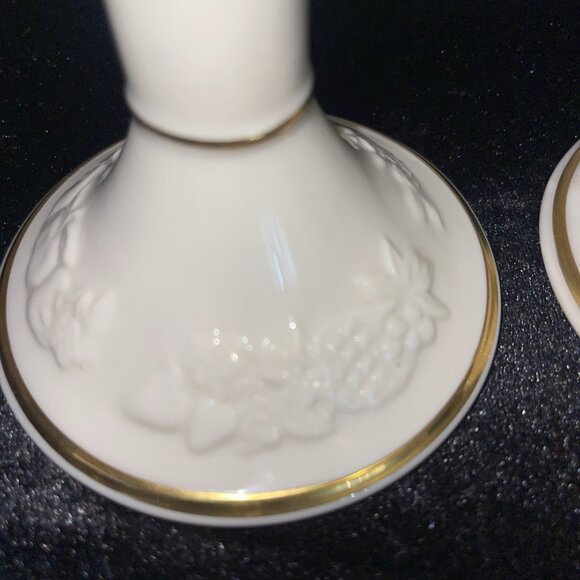Vintage Lenox Fruits Of Life Candlesticks 1995 Ivory & Gold 6" Made In The USA - Picture 11 of 15